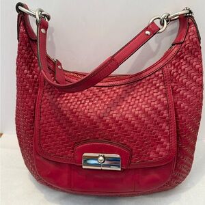Vintage Coach 19314 Red Kristin Woven Leather Shoulder Bag Purse Hobo